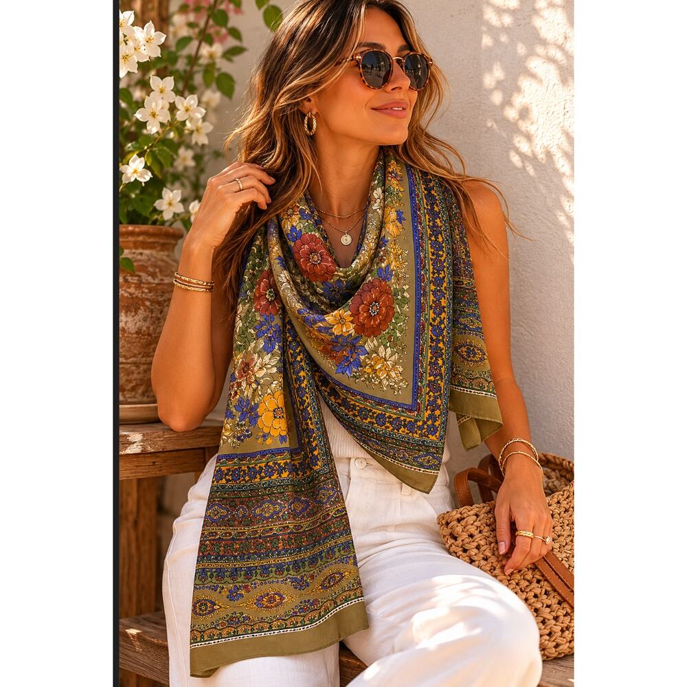 VTGE Cynthia Howie Scarf Floral Bohemian Western Cowgirl Accessories Retro 33x33
